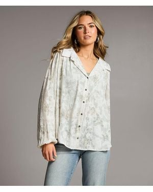 BKE Floral Jaquard Blouse - Gray