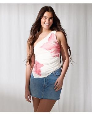 33 Coastal Floral One Shoulder Tank Top - Blue