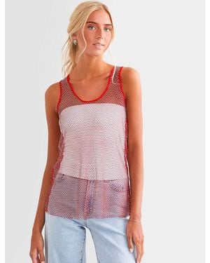 Endless Blu. Rhinestone Mesh Tank Top - Red