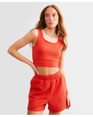 Gilded Intent Quilted Stitch Cropped Tank Top - Red