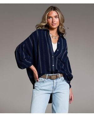BKE Variegated Stripe Oversized Shirt - Blue