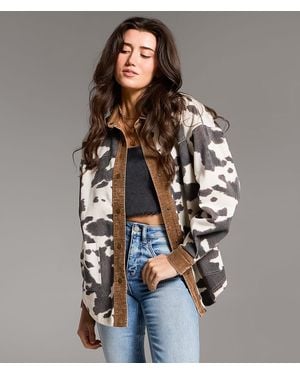 BKE Oversized Cow Shacket - Brown