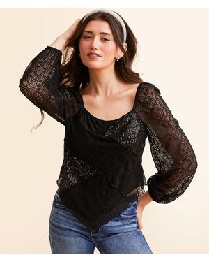 Willow & Root Sequin Lace Hanky Top - Black