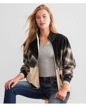 BKE Pieced Plaid Jacket - Gray