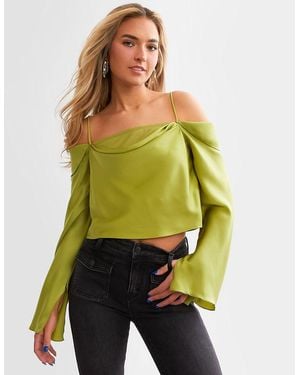 Willow & Root Satin Cold Shoulder Top - Green