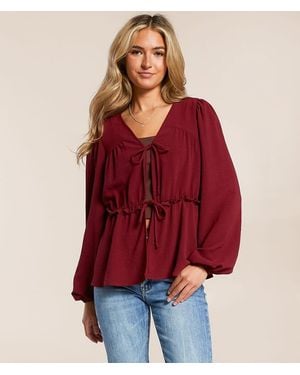 Daytrip Ruffle Front Tie Top - Red