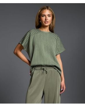 Buckle Black Striped Crew Neck Top - Green