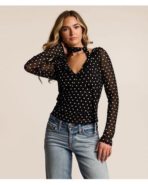 Willow & Root Polka Dot Mesh Top With Detachable Scarf - Black