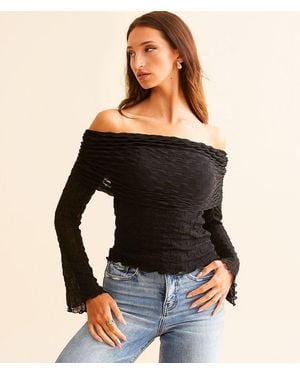 Willow & Root Textured Mesh Off The Shoulder Top - Black