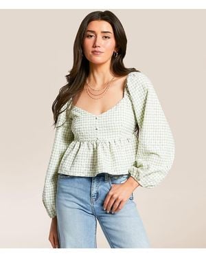 Willow & Root Embroidered Gingham Cropped Top - White