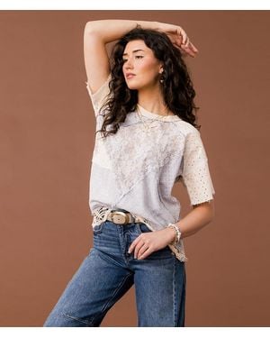 Gimmicks Eyelet Crochet Top - Blue