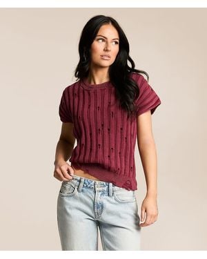 Gilded Intent Destructed Dolman Sweater - Red
