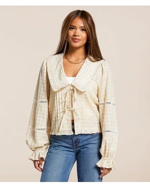 Willow & Root Plaid Collared Top - Natural