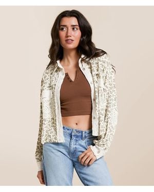 Pol Pieced Crochet Cropped Shirt - Blue