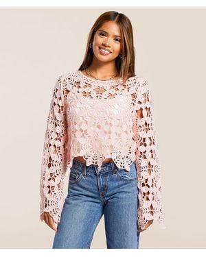 Willow & Root Floral Crochet Sweater - Blue