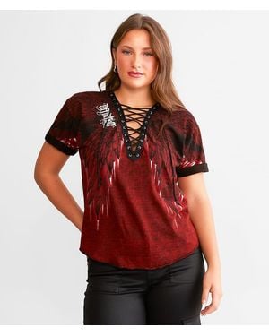 Affliction Age Of Winter Lace-Up T-Shirt - Red