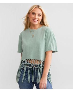 Miss Me Macrame Fringe Top - Green