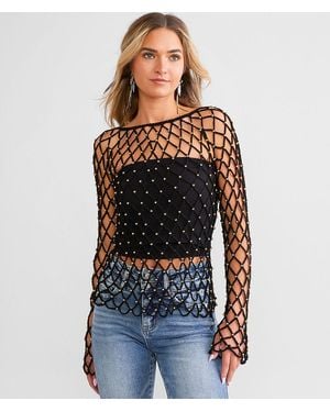Veveret Beaded Open Stitch Sweater - Blue