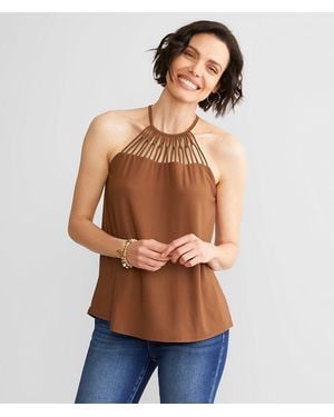 Buckle Black Strappy High Neck Tank Top - Blue
