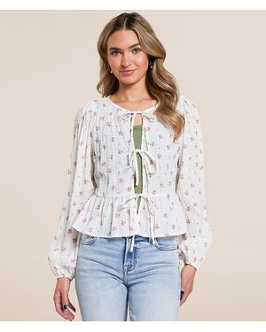 Willow & Root Floral Front Tie Peplum Top - White