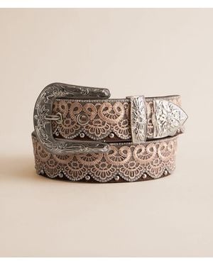 Angel Ranch Embroidered Lace Glitz Leather Belt - Gray