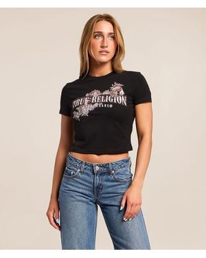 TRUE RELIGION Crystal Snake Baby Cropped T-Shirt - Black