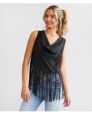 Blue B Rhinestone Fringe Tank Top - Blue