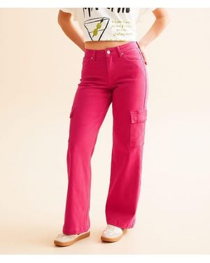 Risen High Rise Wide Leg Cargo Stretch Pant - Pink