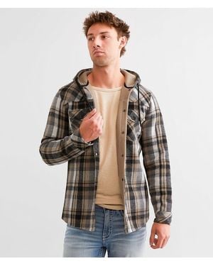 Departwest Brushed Plaid Hooded Shacket - Brown