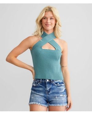 Listicle Heathered Halter Sweater Tank Top - Blue