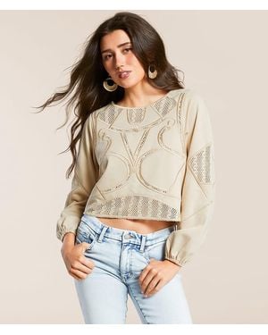 Blue B Crochet Inset Pullover - Natural