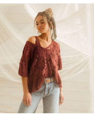 Gimmicks Crochet Peplum Sweater - Red