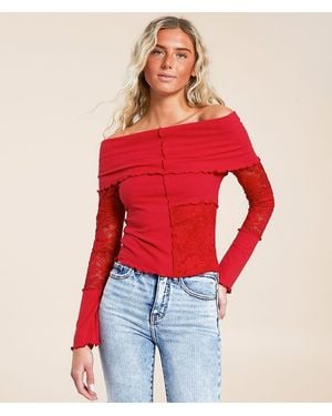 Willow & Root Off The Shoulder Lace Top - Red