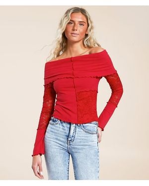 Willow & Root Off The Shoulder Lace Top - Red