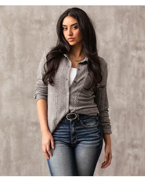 Buckle Black Textured Shacket - Gray