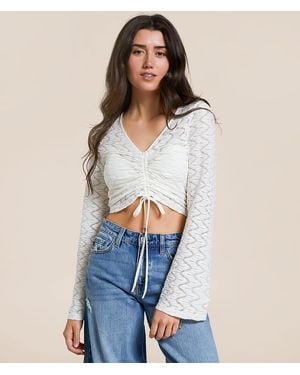 Willow & Root Lace Cinch Tie Cropped Top - Blue