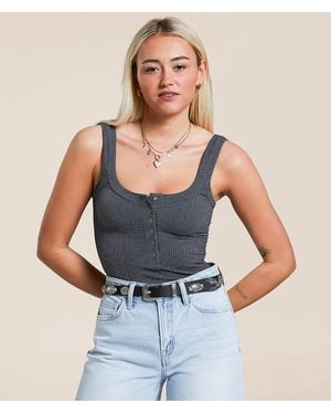 Free People Clean Lines Henley Tank Top - Blue