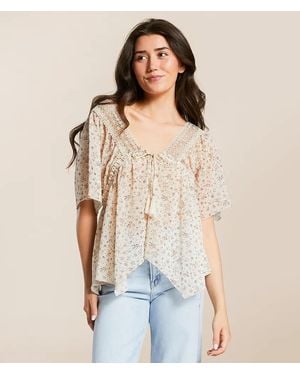 Daytrip Floral Chiffon Empire Top - Natural