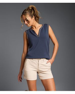 Buckle Black Pointelle Ribbed Tank Top - Blue