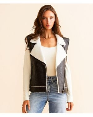 Open SZN Faux Leather Sherpa Vest - Black