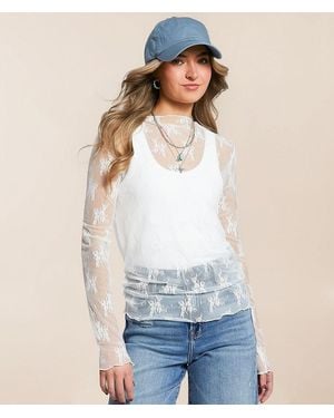 Willow & Root Floral Mesh Top - White