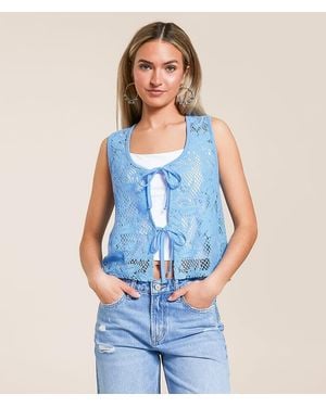 Willow & Root Crochet Front Tie Tank Top - Blue