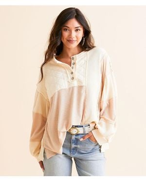 Pol Pieced Henley Oversized Top - Natural