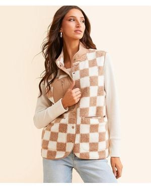 Blu Pepper Checkered Sherpa Vest - Natural
