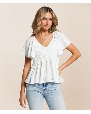 Angie Eyelet Smocked Peplum Top - White