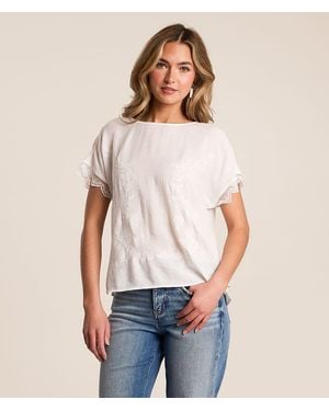 Blu Pepper Floral Embroidered Top - Natural