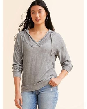 BKE Raw Edge Hooded Henley - Gray