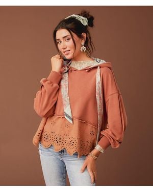 Gimmicks Scalloped Eyelet Hooded Sweatshirt - Orange