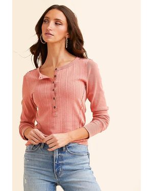 BKE Pointelle Washed Henley - Orange