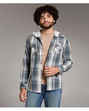 BKE Plaid Standard Hooded Shirt - Gray